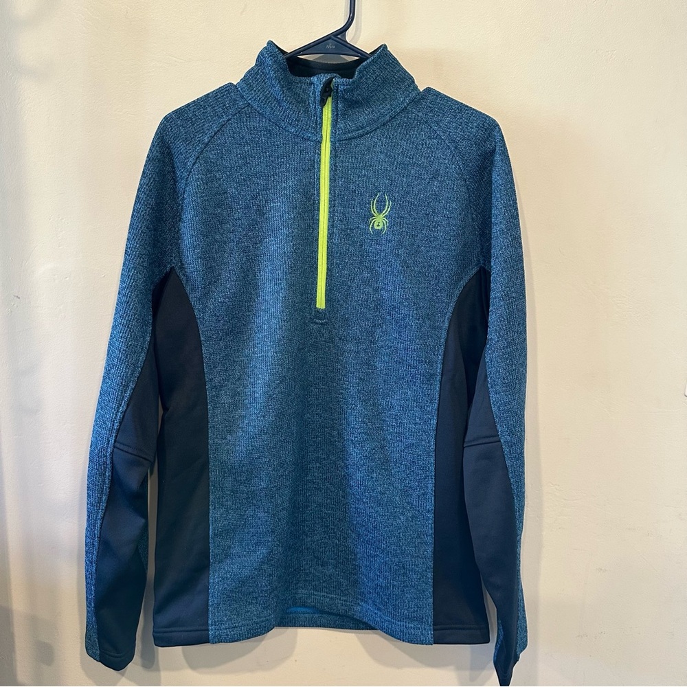 Spyder 1/2 zip knit heathered blue warm winter jacket size medium